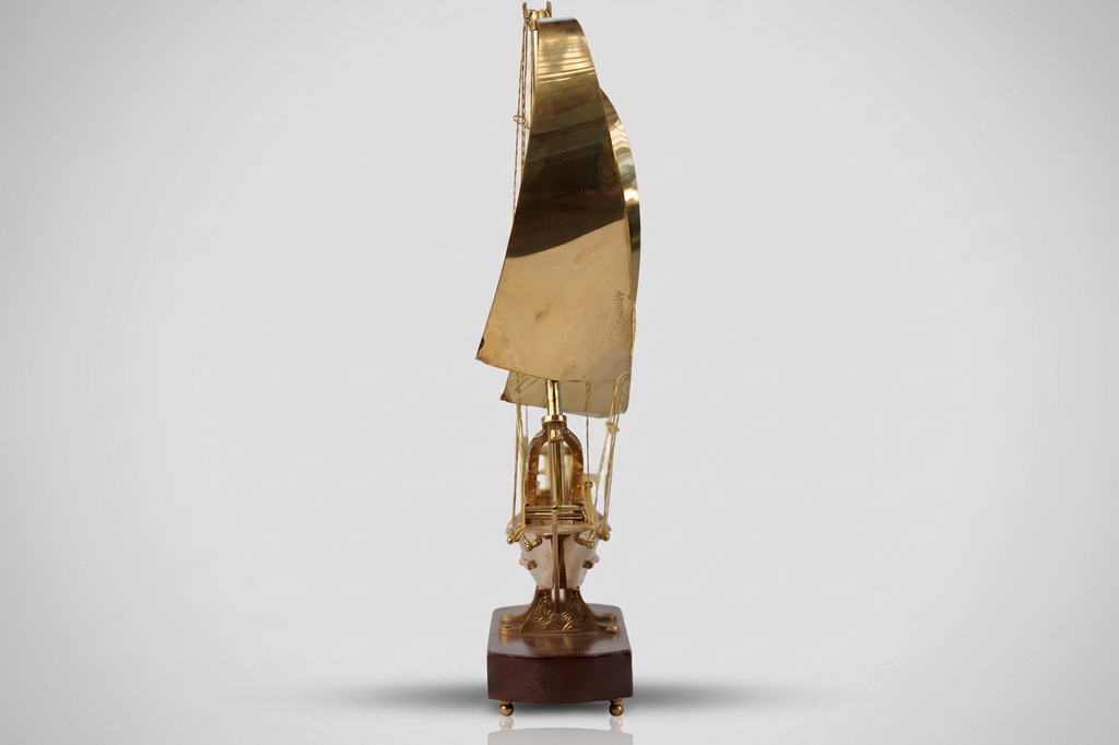 brass ship lamp, Wooden Base, Nautical Theme, Metal Finish