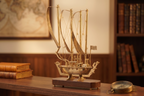 brass ship lamp, Wooden Base, Nautical Theme, Metal Finish