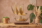 brass ship lamp, Wooden Base, Nautical Theme, Metal Finish