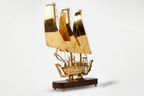 brass ship lamp, Wooden Base, Nautical Theme, Metal Finish