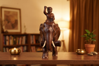 Wooden Elephant Mahout Statue Rosewood