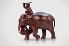 Wooden Elephant Mahout Statue Rosewood