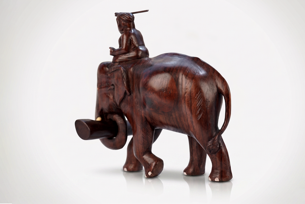 Wooden Elephant Mahout Statue Rosewood