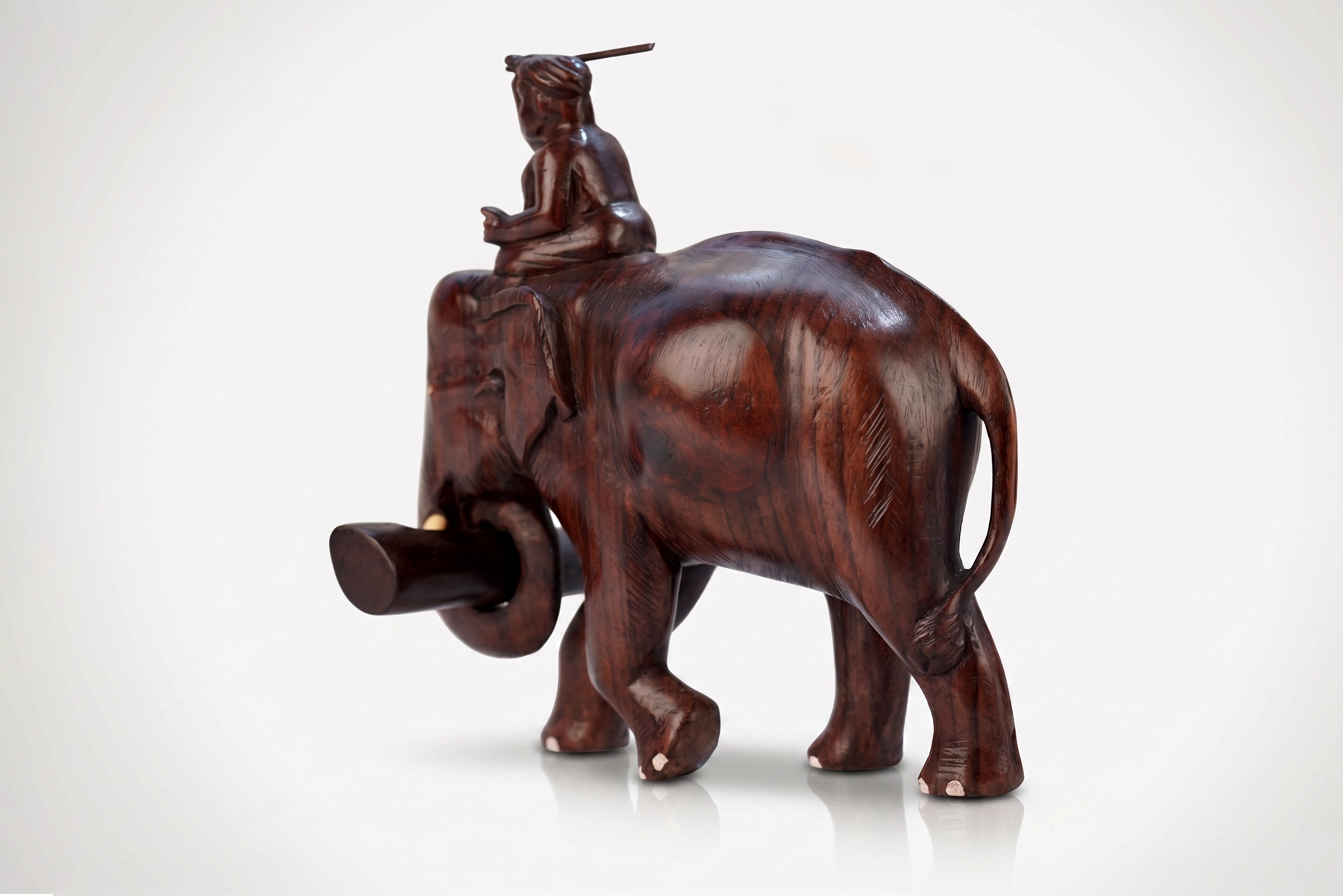 Wooden Elephant Mahout Statue Rosewood