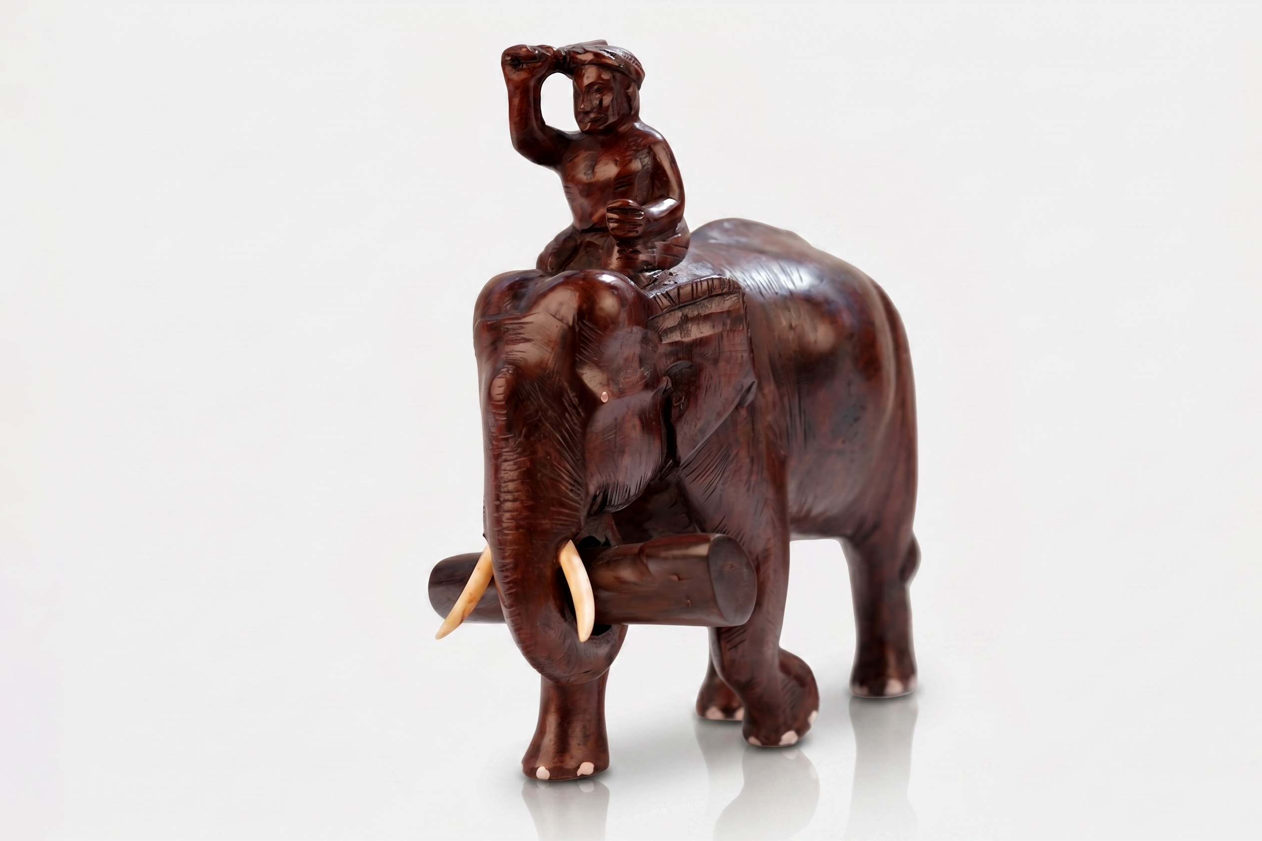 Wooden Elephant Mahout Statue Rosewood