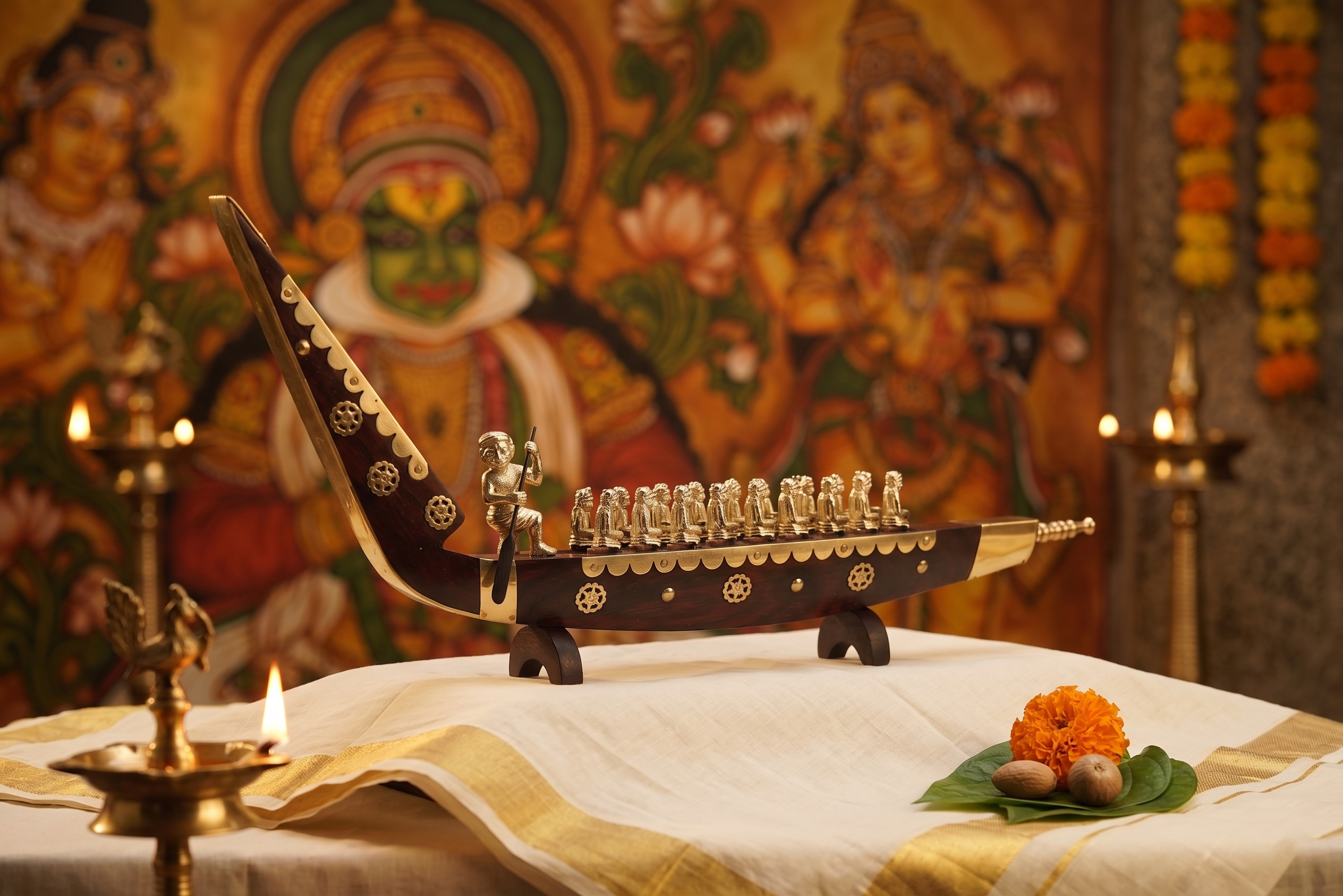 Snake boat with men brass