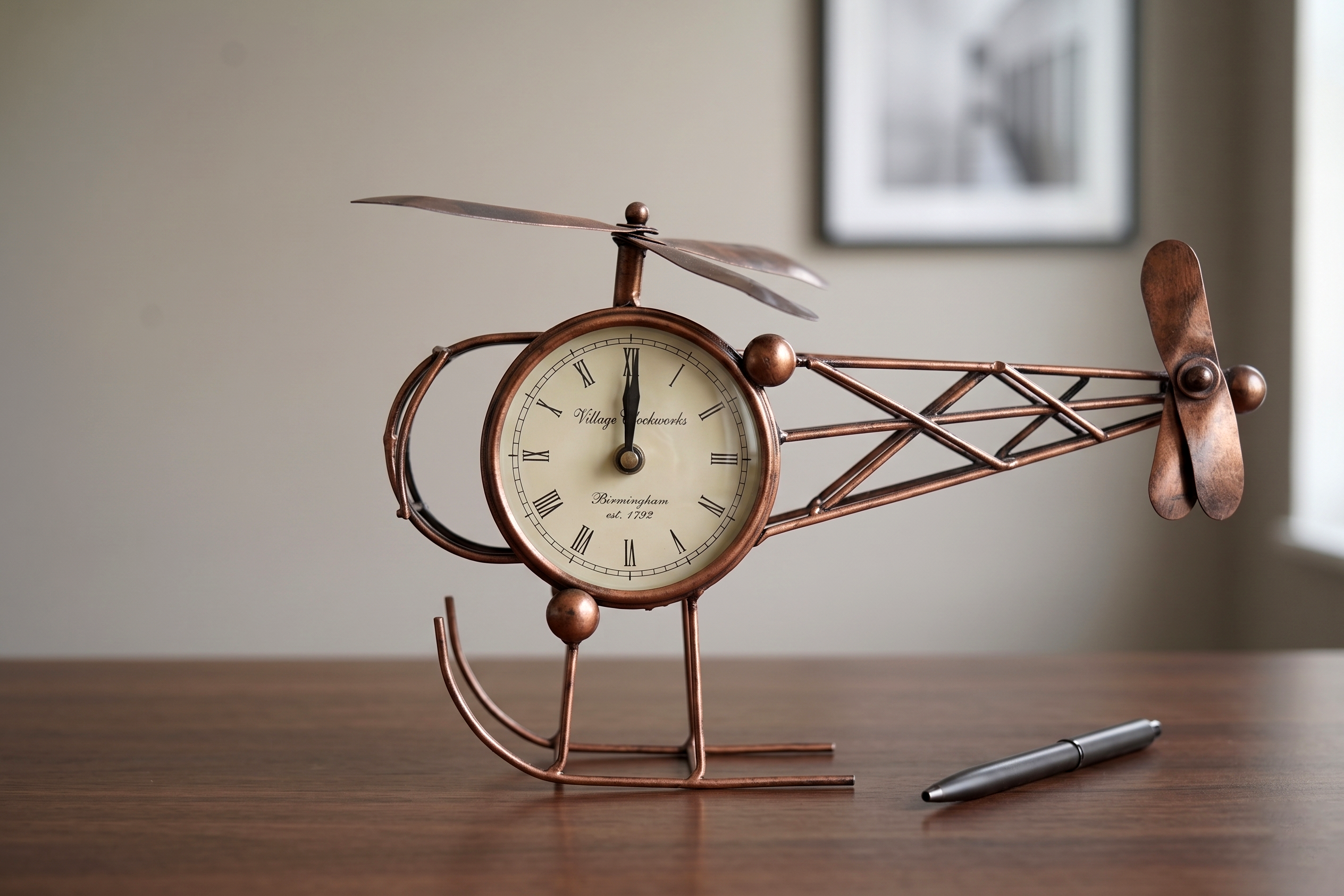 Time Takes Flight: Discover The Iron Metal Helicopter Table Clock