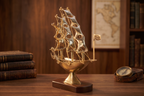 ZTC Brass Metal Sailboat Ship Model Figurine Showpiece for Home,