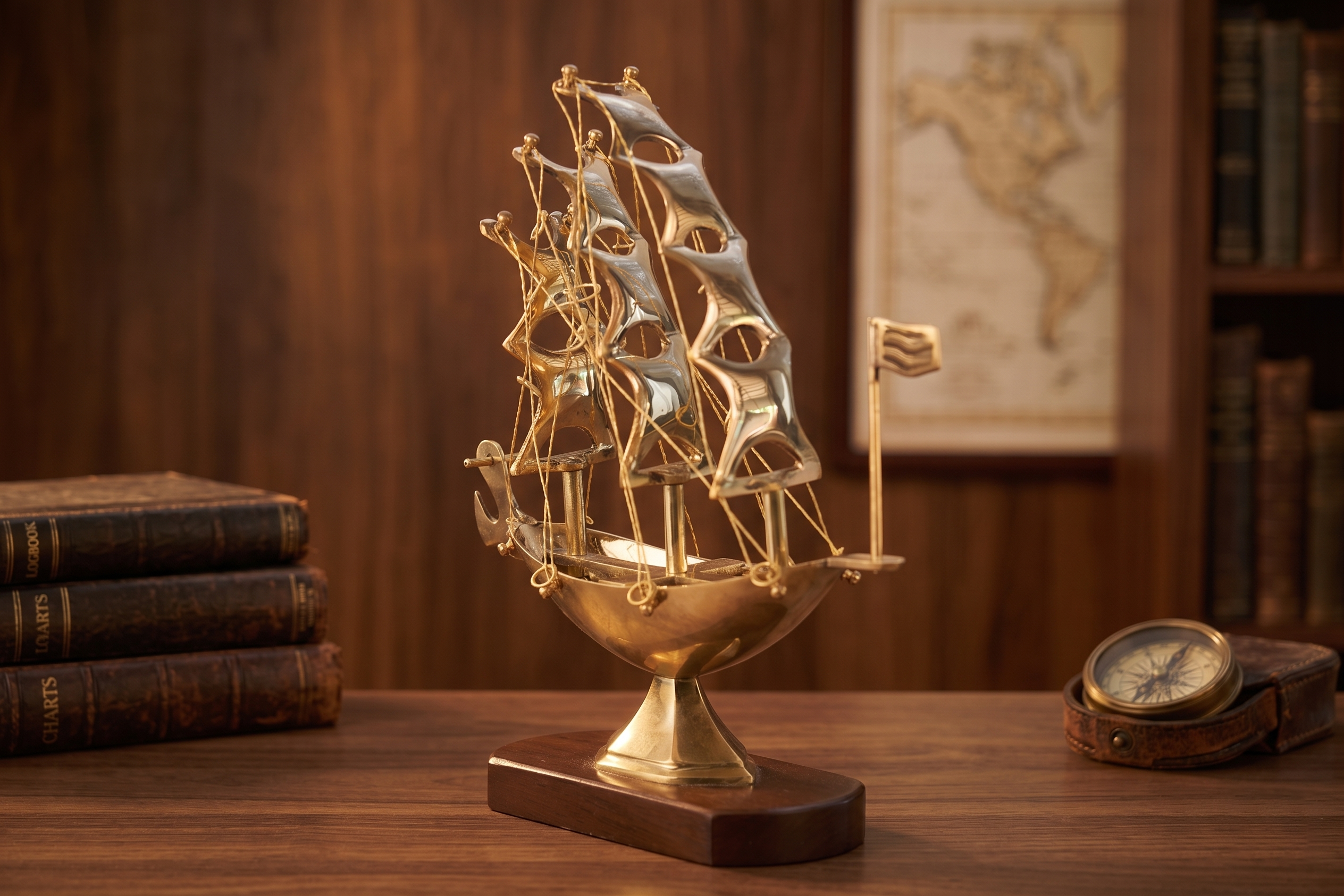 ZTC Brass Metal Sailboat Ship Model Figurine Showpiece for Home,